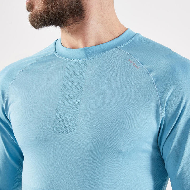 Laufshirt langarm Herren atmungsaktiv - blau/grün 