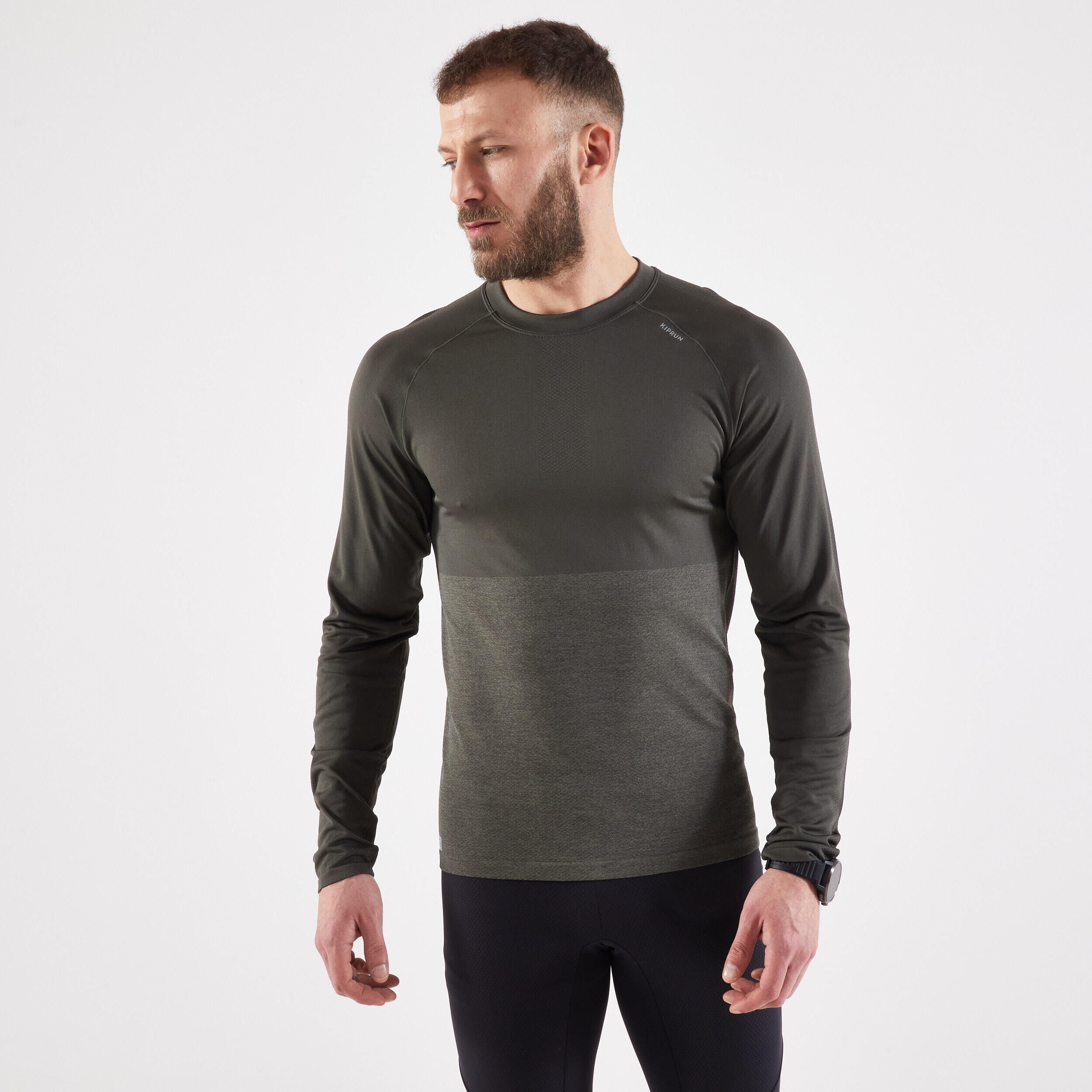 KIPRUN MEN'S KIPRUN CARE BREATHABLE LONG-SLEEVED RUNNING T-SHIRT - KHAKI