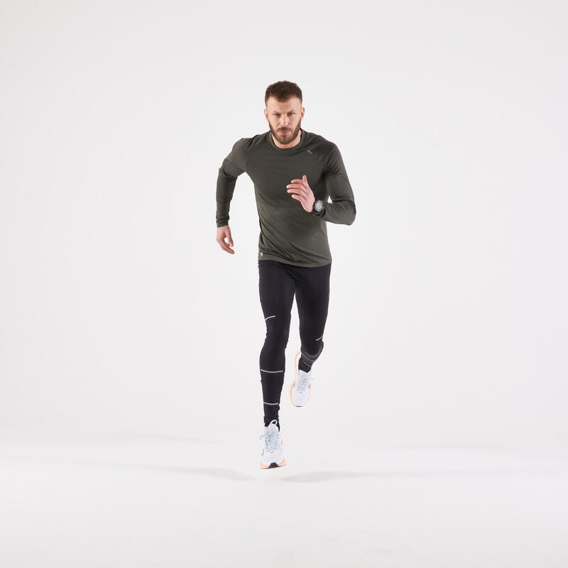 T-shirt de running manches longues Homme - KIPRUN Run 500 Sans couture Kaki
