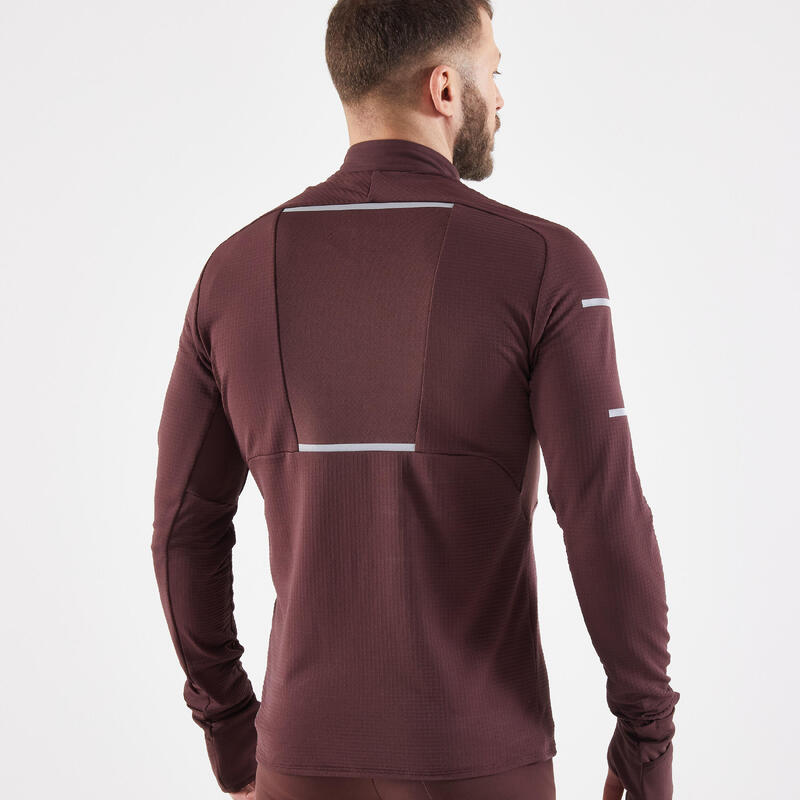 T-SHIRT RUNNING MANCHES LONGUES HIVER HOMME - KIPRUN WARM REGUL BORDEAUX