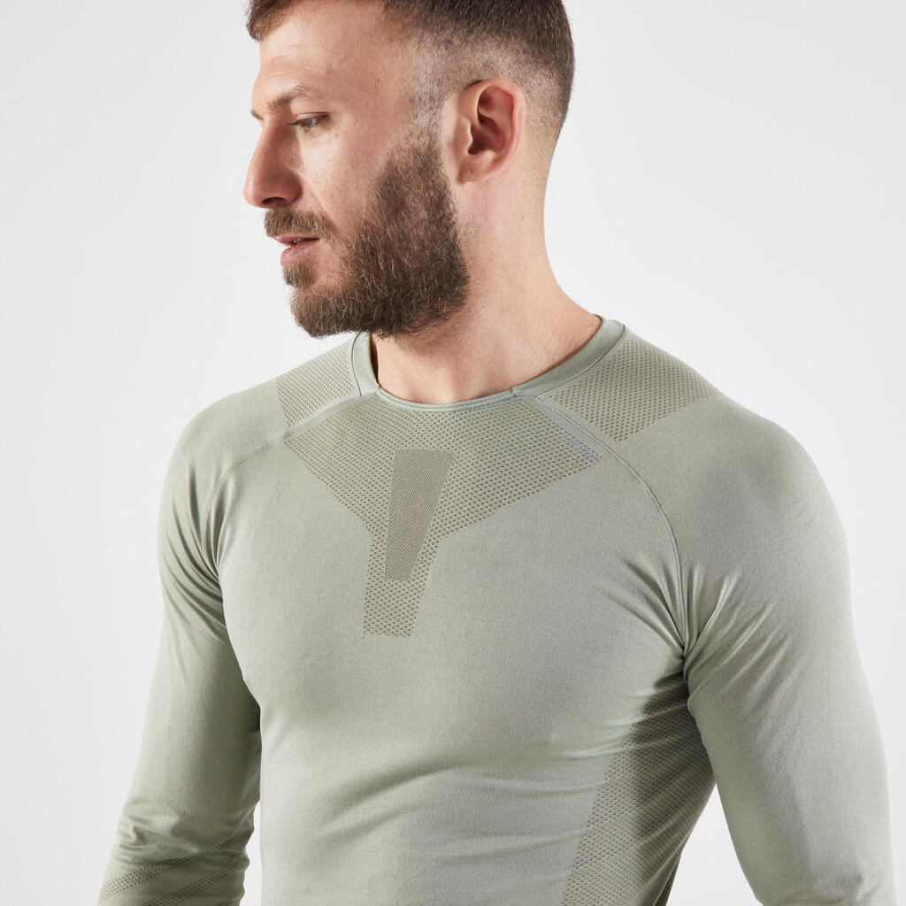 MEN'S LONG-SLEEVED WINTER RUNNING T-SHIRT - KHAKI
