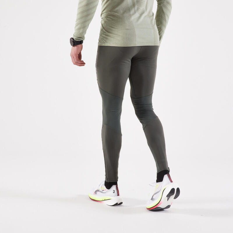 Leggings running uomo KIPRUN WARM verde militare