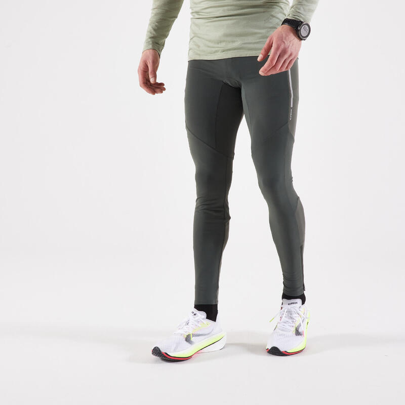 Leggings running uomo KIPRUN WARM verde militare