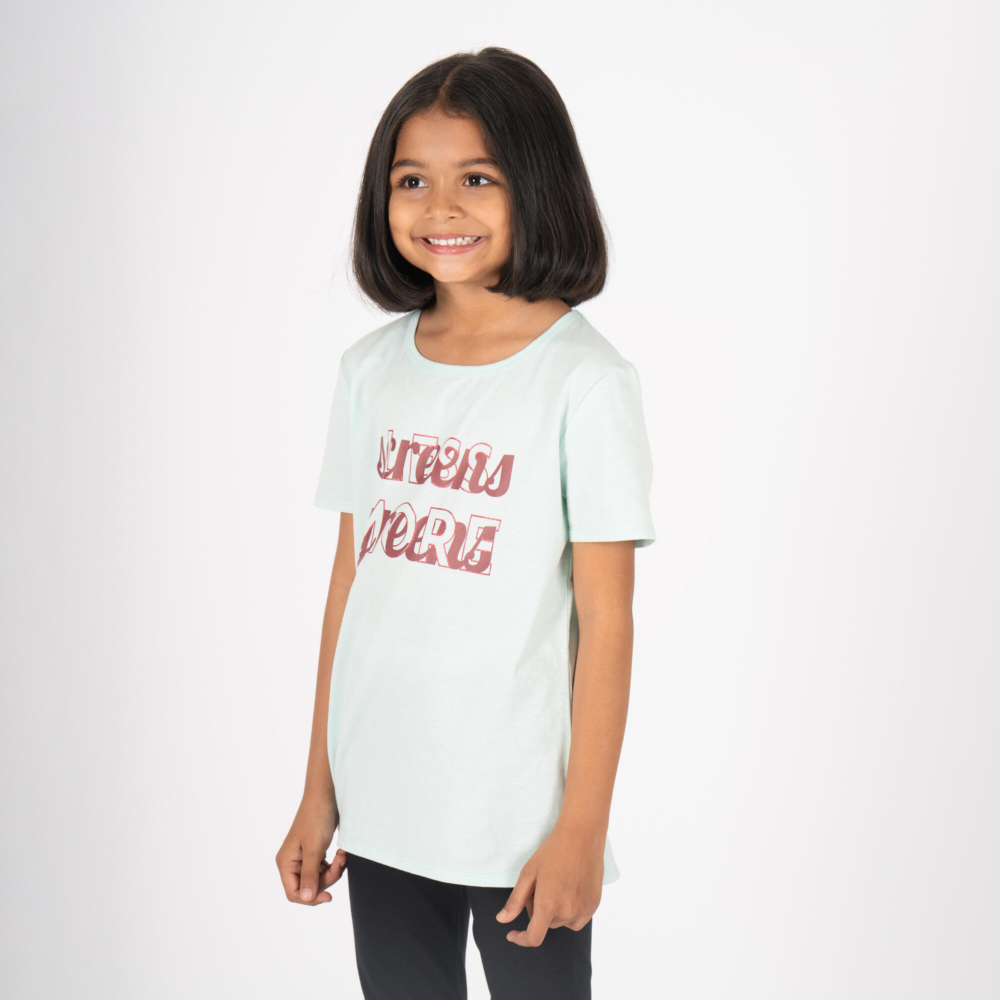 Girls Cotton T-Shirt 100 - Grey Print