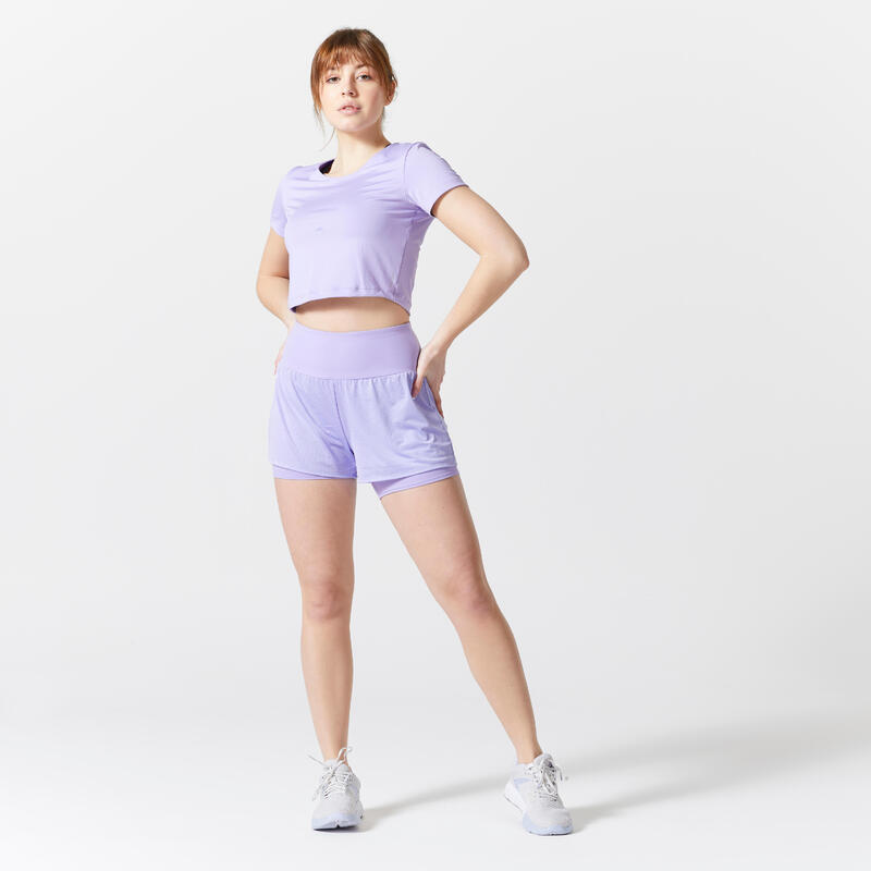 Camiseta Crop Top Fitness Cardio Mujer Violeta