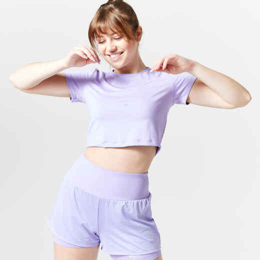 
      Sieviešu fitnesa/kardiotreniņu īsais T krekls, purpurkrāsas
  