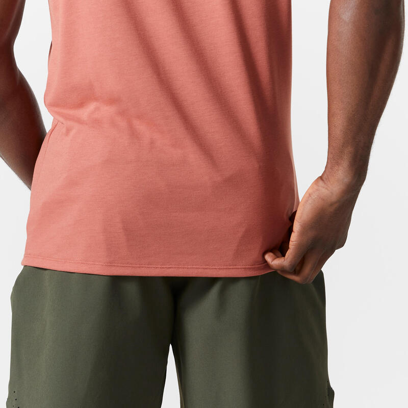 T-Shirt Justa Macia e Respirável de Fitness Decote Redondo Homem Rosa