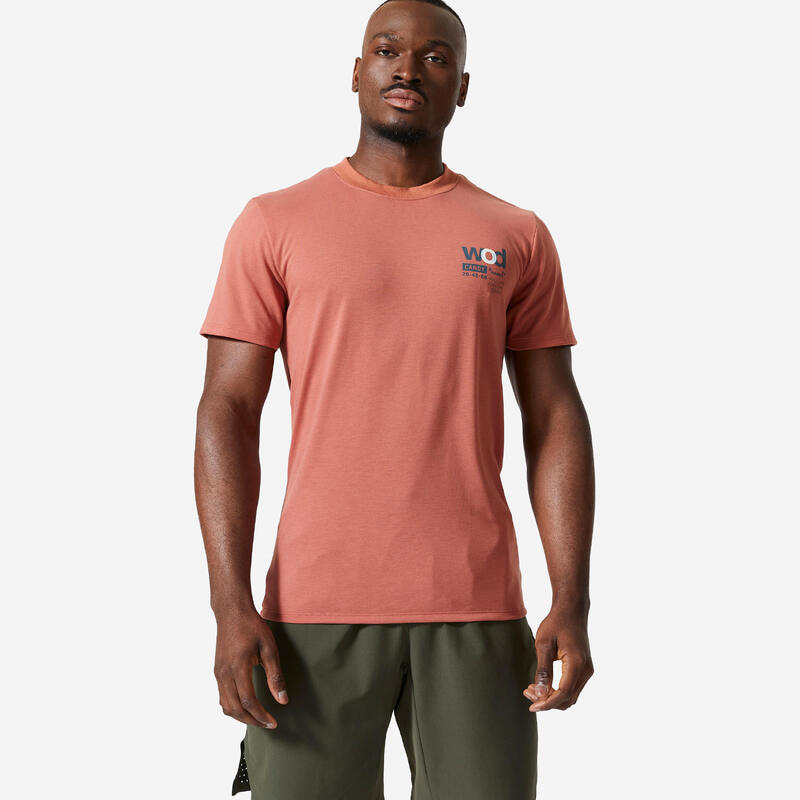 T-Shirt Justa Macia e Respirável de Fitness Decote Redondo Homem Rosa