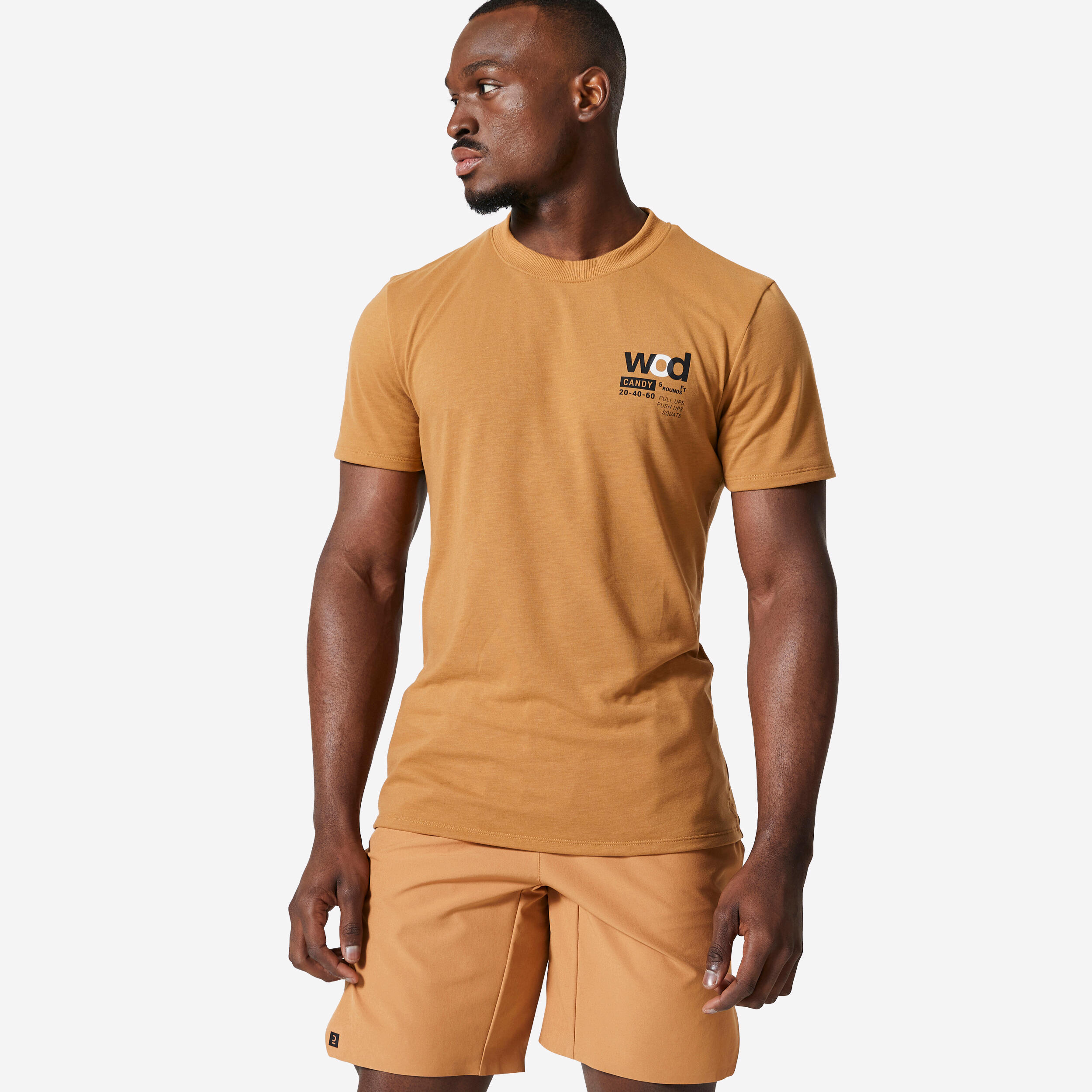 DOMYOS Men's Crew Neck Breathable Soft Slim-Fit Cross Training T-Shirt - Hazelnut