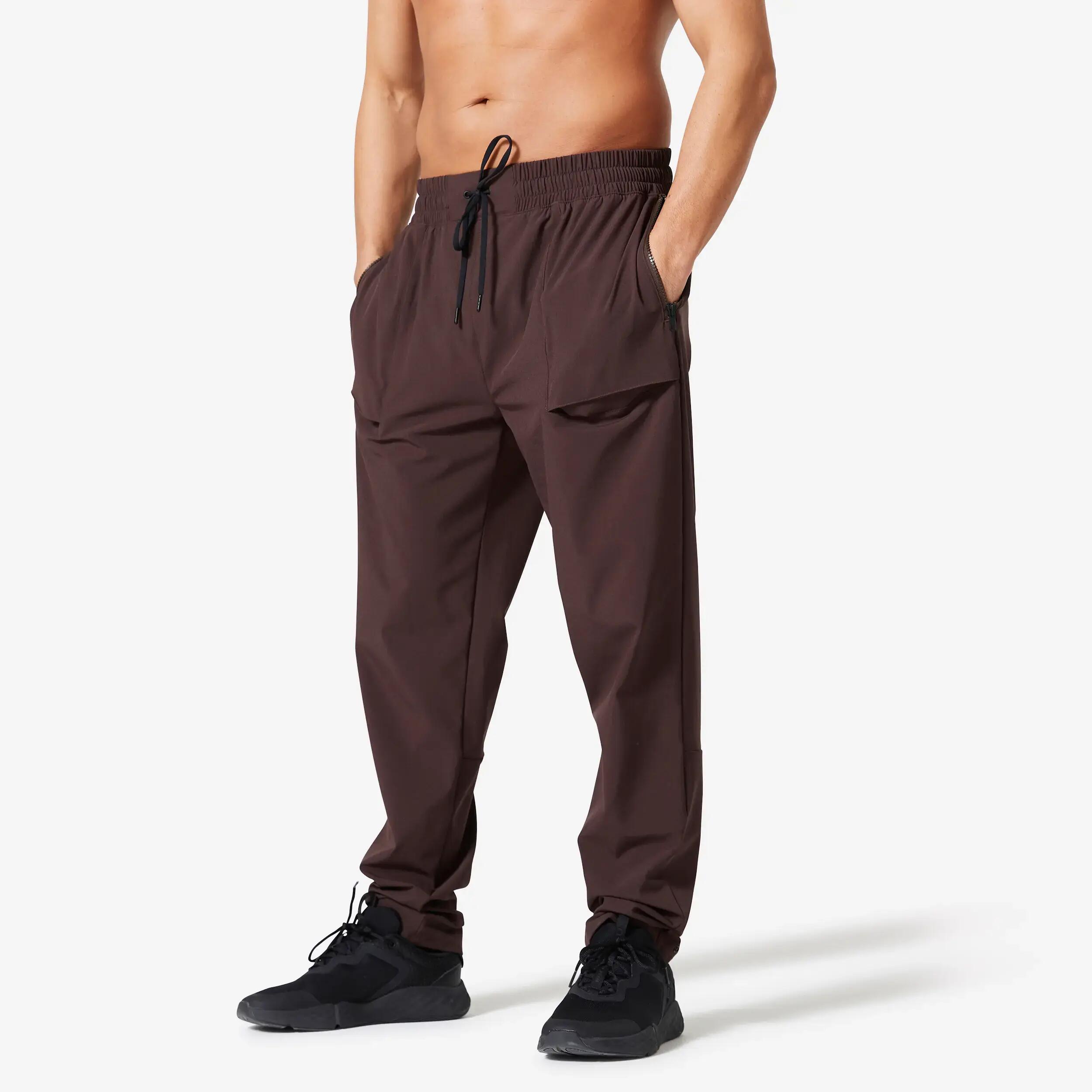 Men Gym Trackpant Convertible, Jog Fit, Quick Dry, Zip Pockets, 500 - Brown -  1