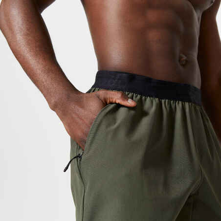 Vyriški orui pralaidūs kūno rengybos šortai su užtraukiamomis kišenėmis, chaki