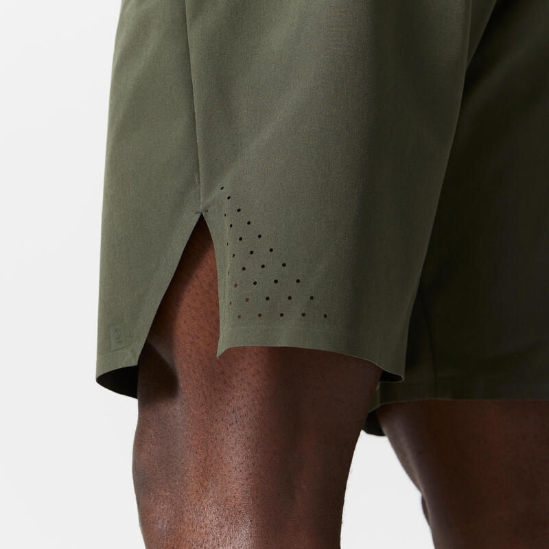 Pantaloncini uomo palestra regular fit traspiranti tasche con zip verde militare