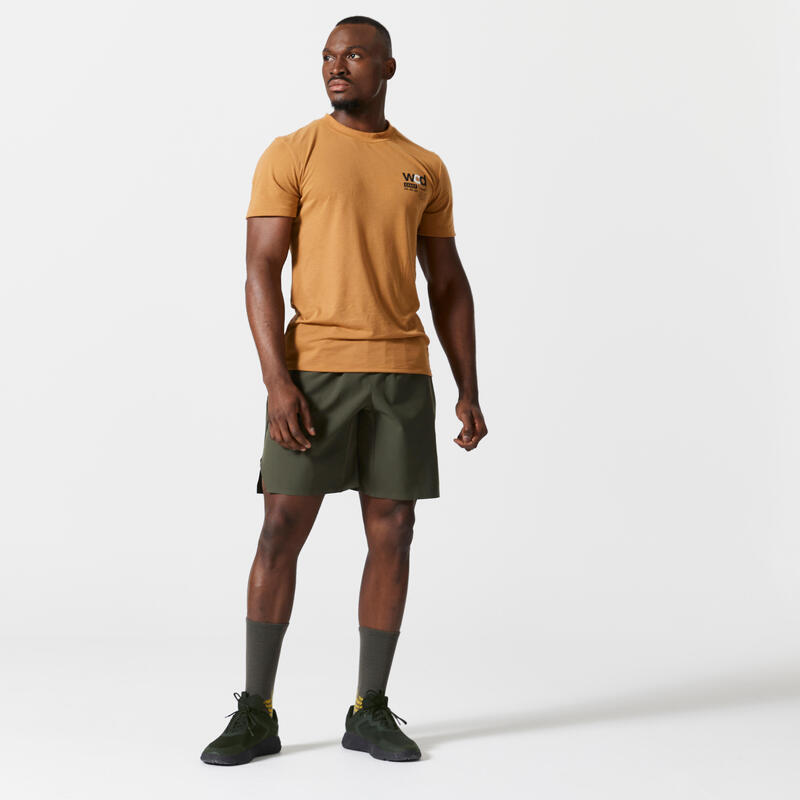 Pantaloncini uomo palestra regular fit traspiranti tasche con zip verde militare
