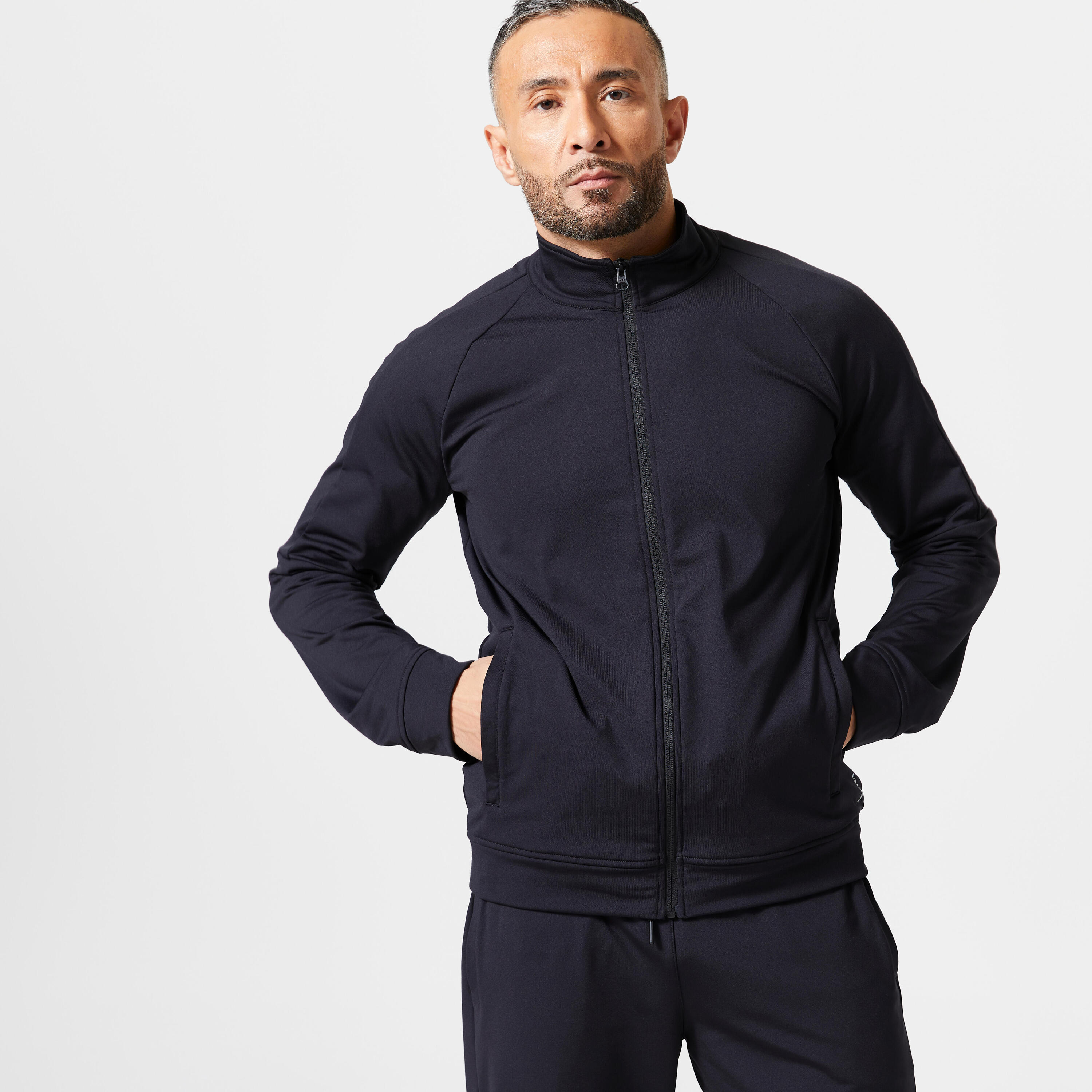 Men's Breathable Slim-Fit Zipped Fitness Tracksuit - Black 2/7