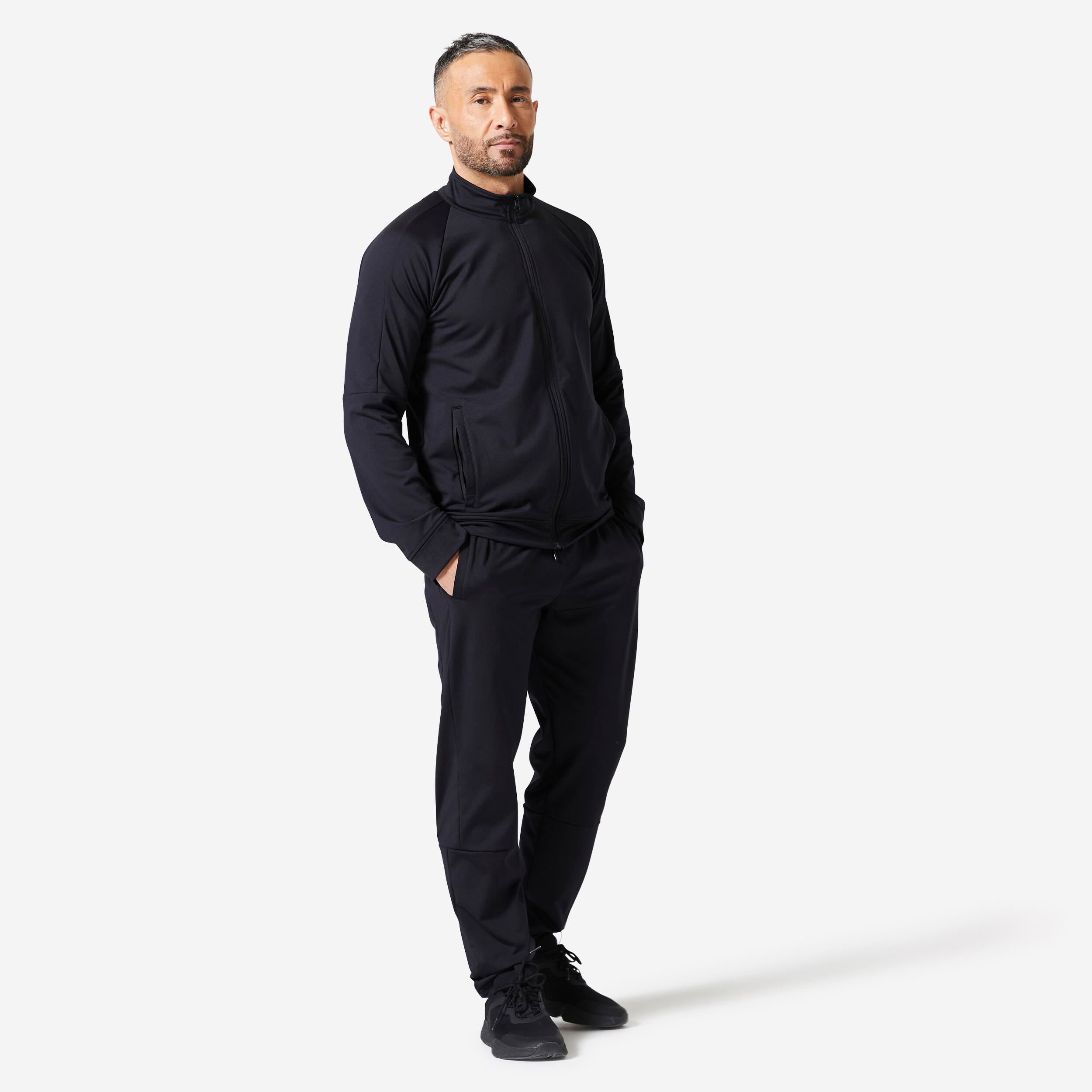 Tuta traspirante slim fit da uomo con zip - nero