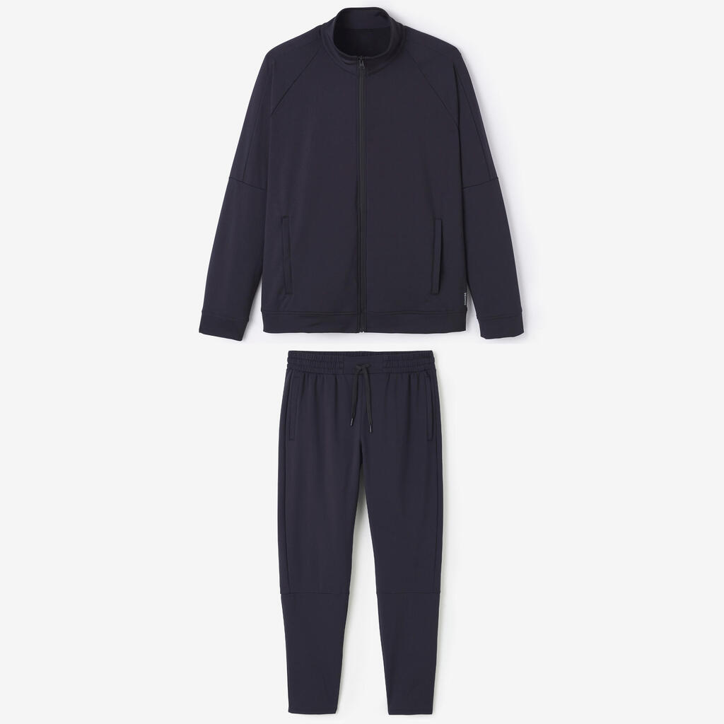 Men's Breathable Slim-Fit Zipped Fitness Tracksuit - Black