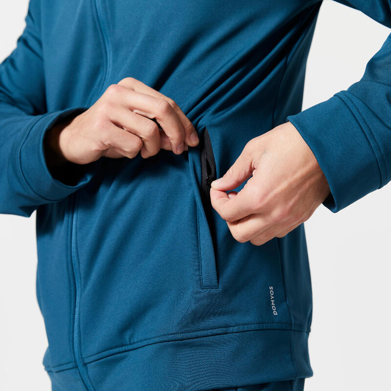 Survêtement de fitness respirant slim zippé homme - turquoise