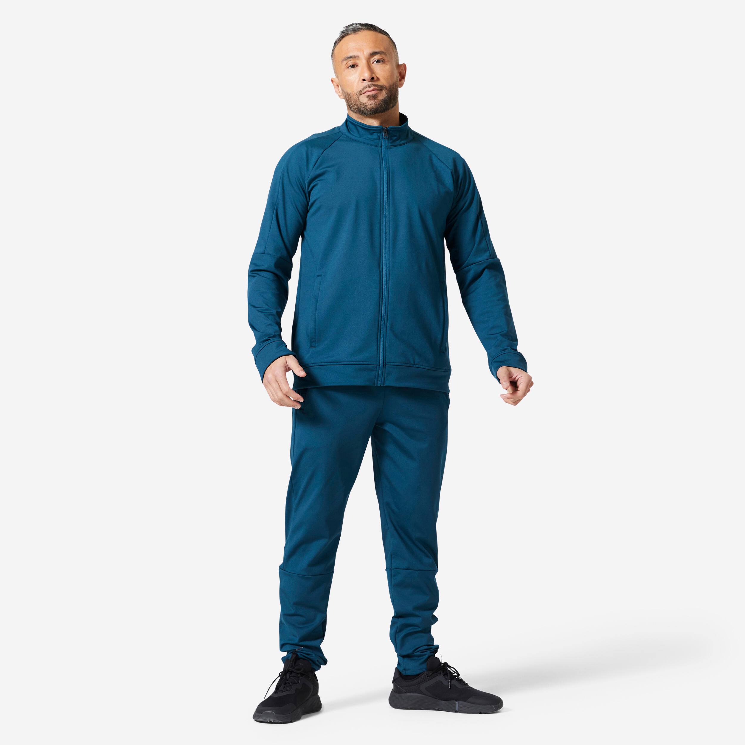 DOMYOS Men's Breathable Slim-Fit Zipped Fitness Tracksuit - Turquoise
