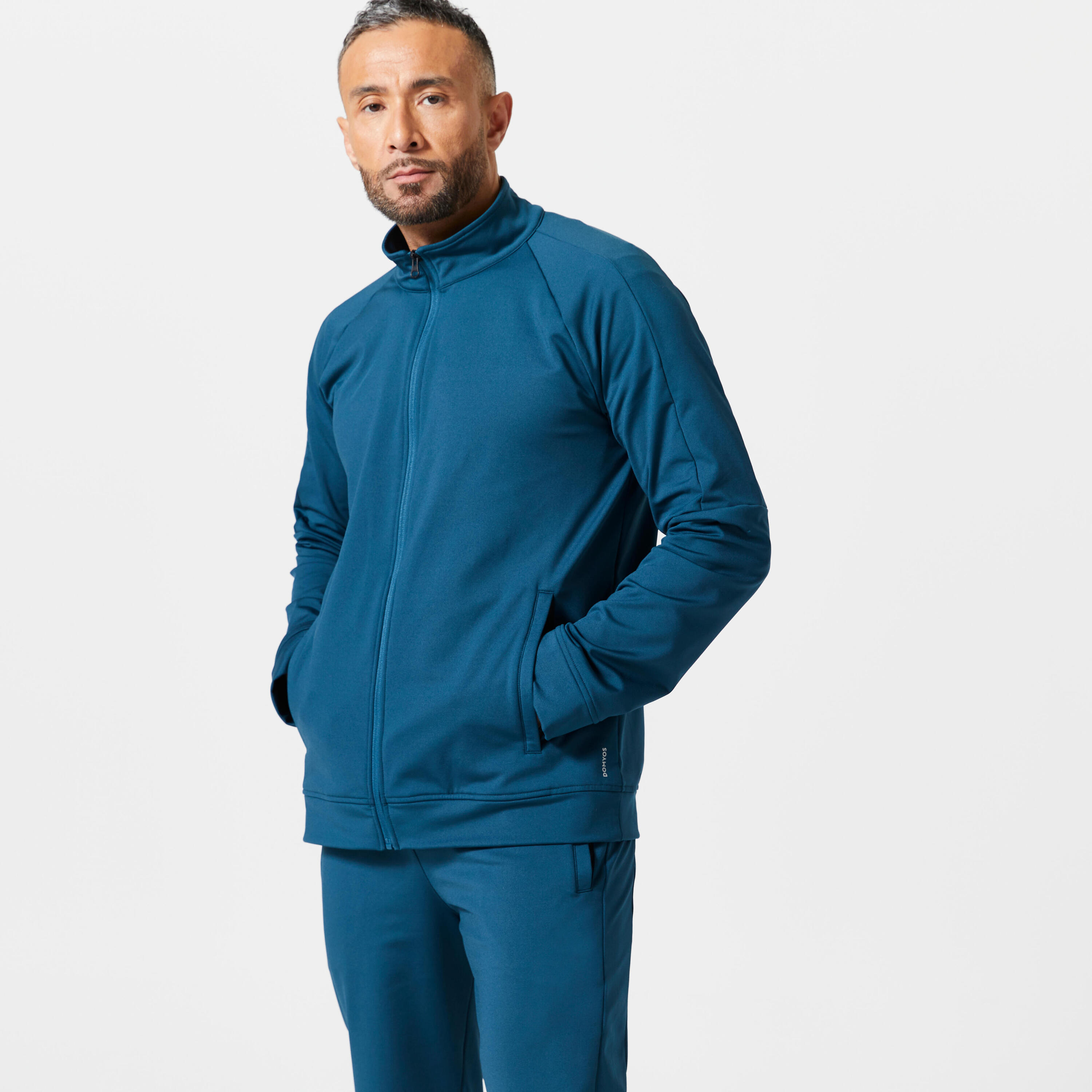 Men's Breathable Slim-Fit Zipped Fitness Tracksuit - Turquoise 2/5
