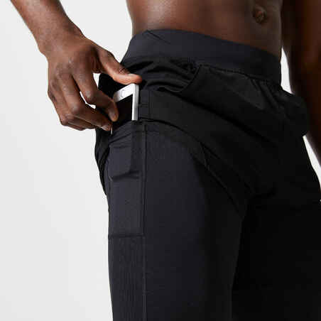 Men's Zip Pocket Breathable 2-in-1 Fitness Shorts - Black