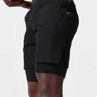 Men's Zip Pocket Breathable 2-in-1 Fitness Shorts - Black