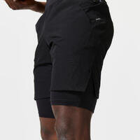 Short de fitness 2 en 1 collection respirant poche zippé homme - noir