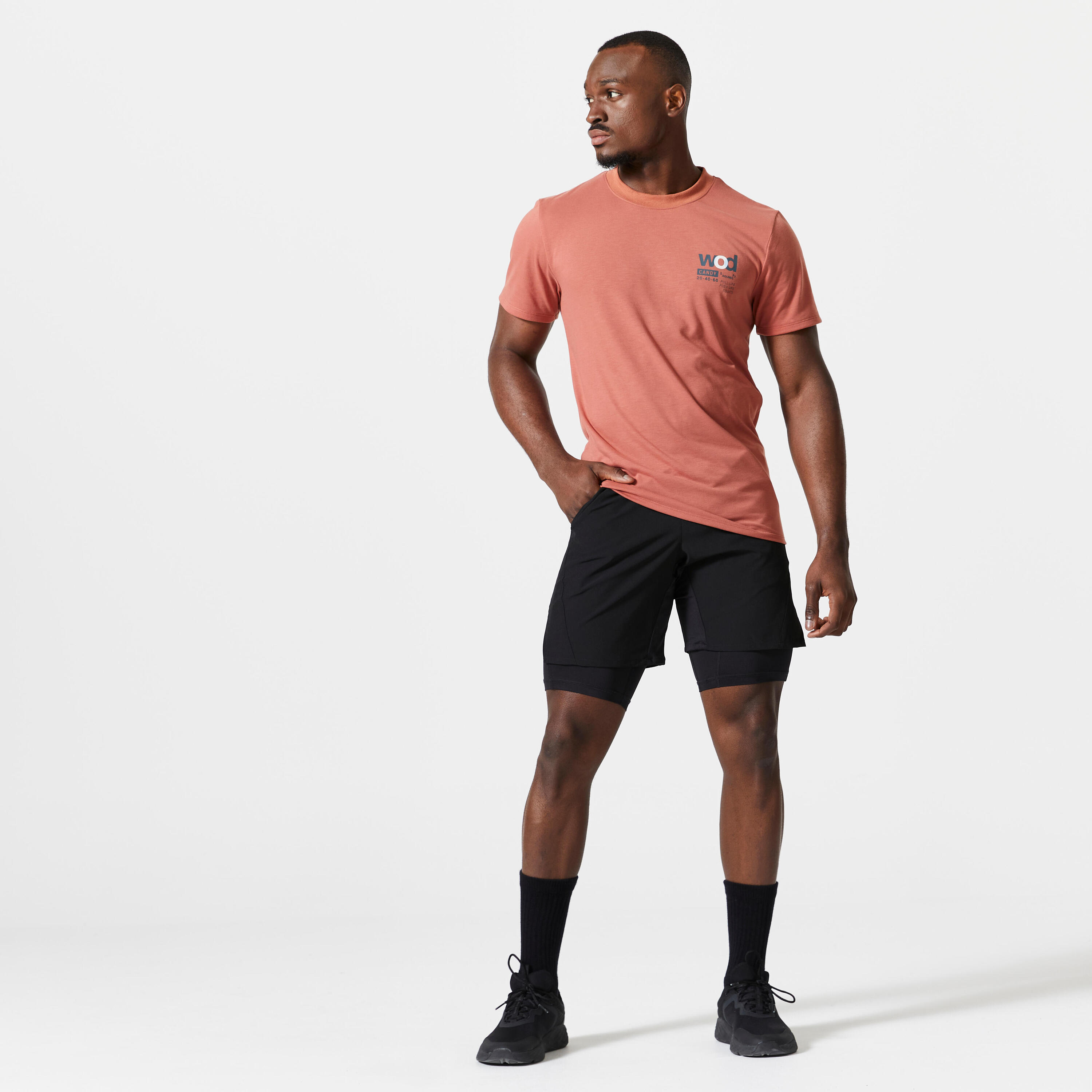 Men's Zip Pocket Breathable 2-in-1 Fitness Shorts - Black 2/5