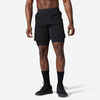 Kratke hlače za fitnes 2-u-1 prozračne s džepom na zatvarač muške crne