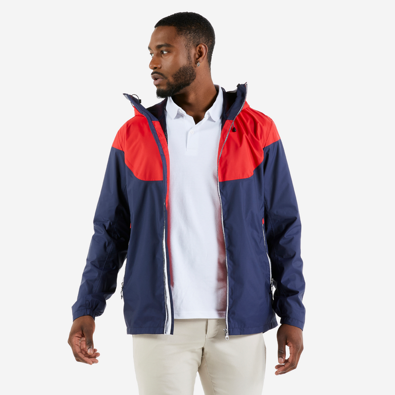 Veste impermeable de voile veste de pluie coupe vent SAILING 100 Bleu rouge pour les clubs et collectivites Decathlon Pro