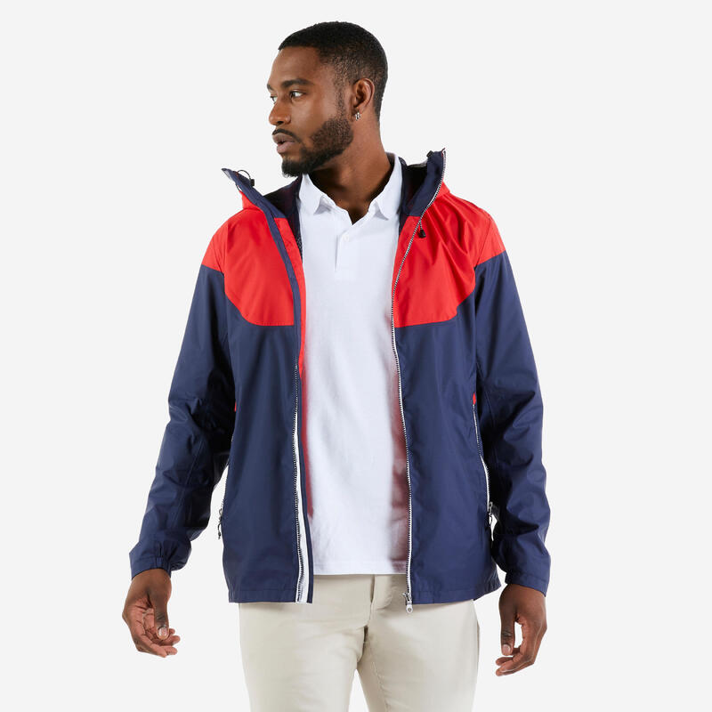 Chaqueta impermeable cortavientos lluvia vela Hombre Sailing 100 azul rojo