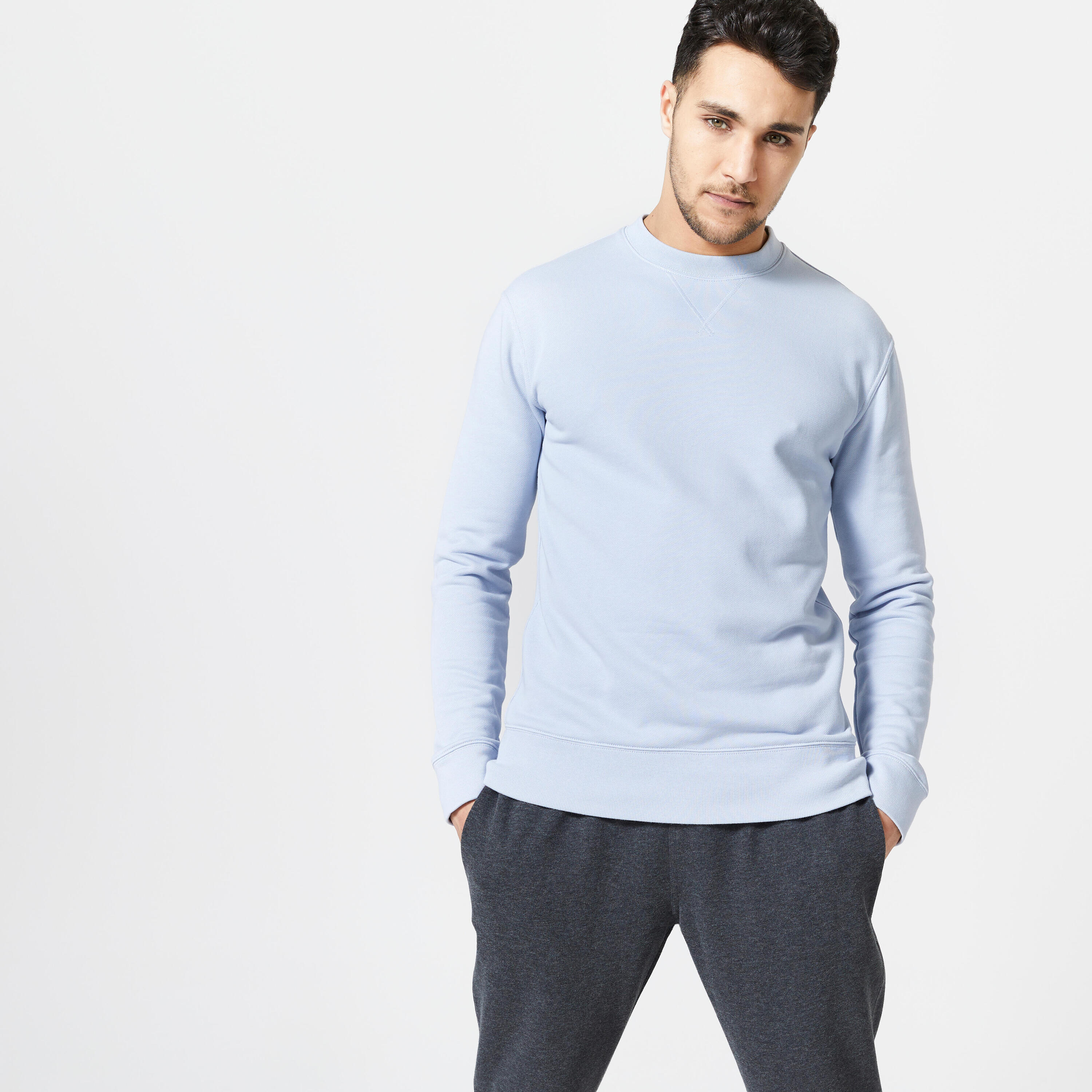 DOMYOS Men's Fitness Crew Neck Sweatshirt 500 Essentials - Grey