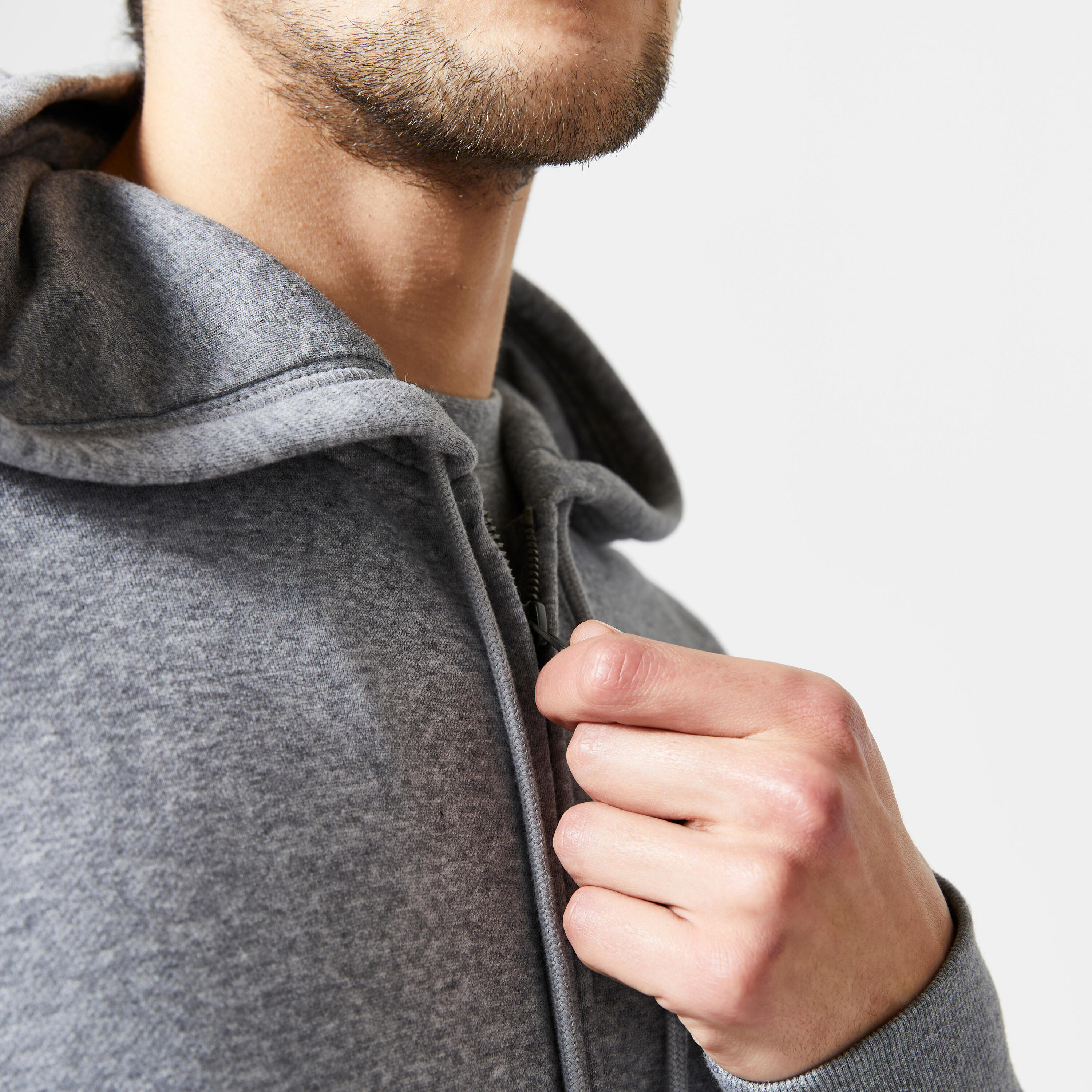 Men's Fitness Zipped Hoodie 500 Essentials - Grey 3/6