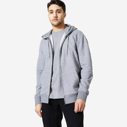 Sudadera Fitness 500 Essential Hombre Gris Cremallera Capucha