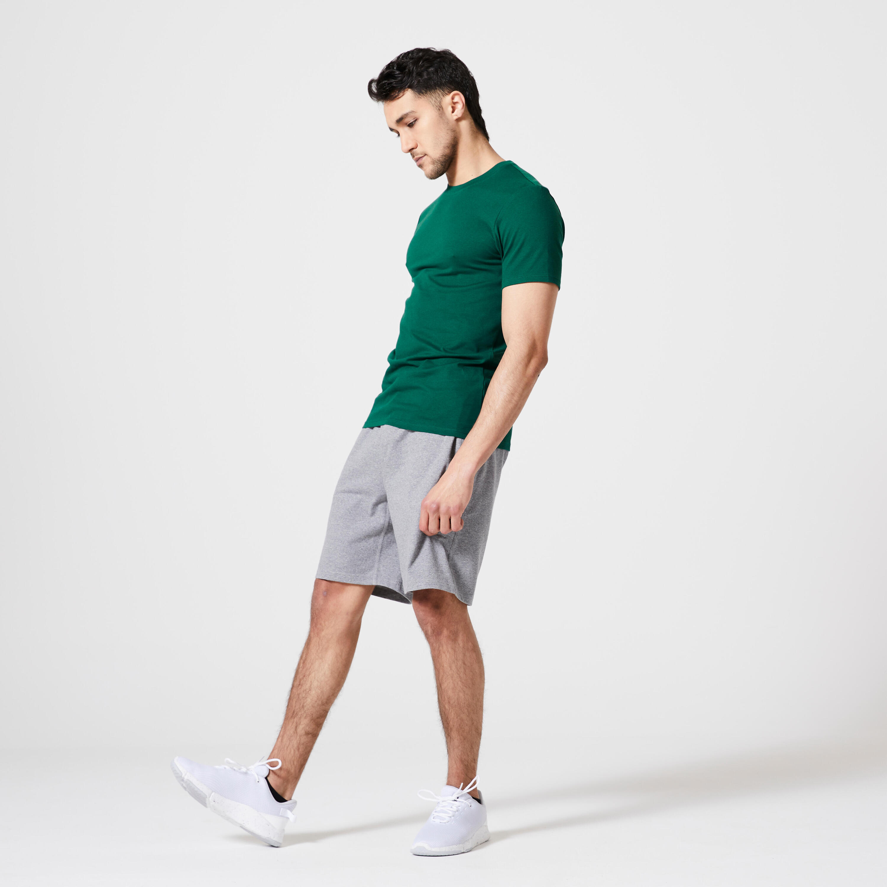 Men's Slim-Fit Fitness T-Shirt 500 - Cypress Green 3/7