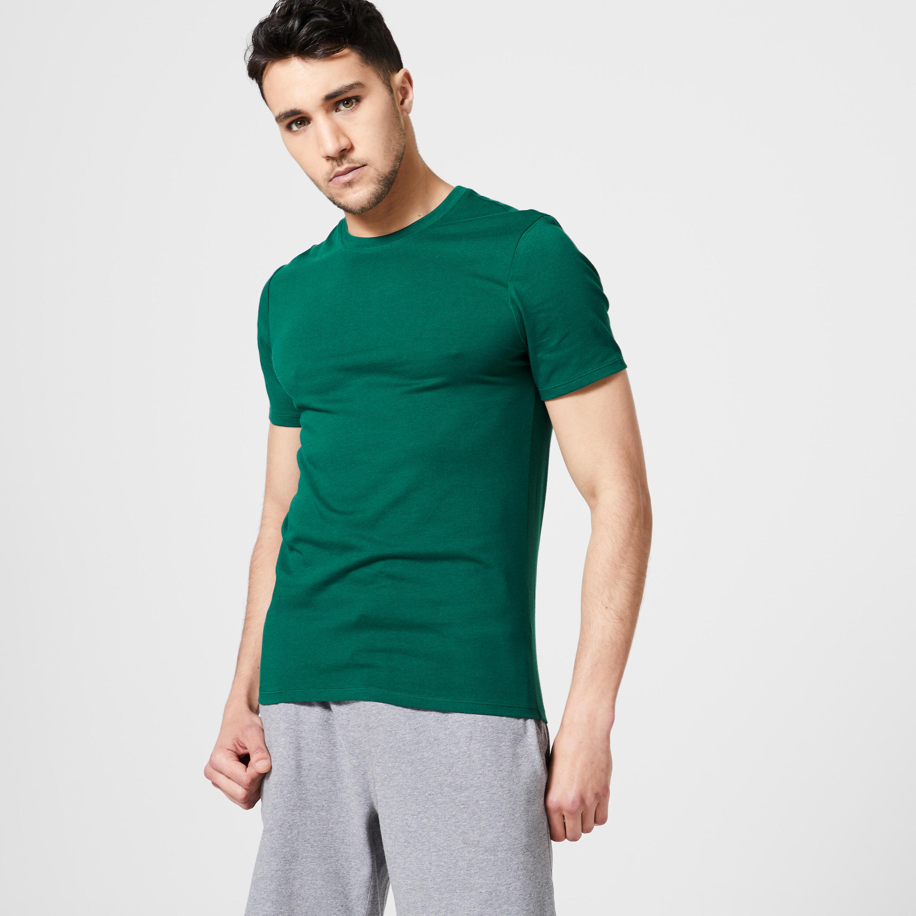 Men's Slim-Fit Fitness T-Shirt 500 - Cypress Green 2/7