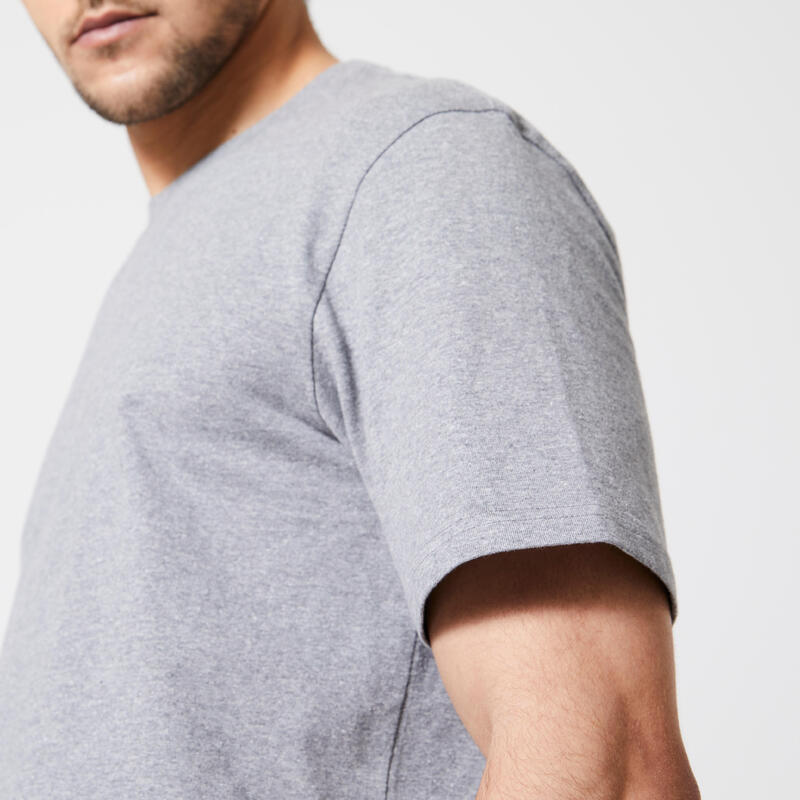 T-shirt uomo palestra 500 ESSENTIALS regular fit 100% cotone grigia