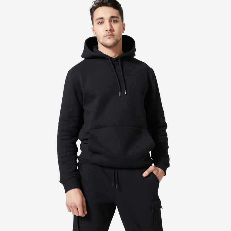 Sudadera fitness transpirable con capucha negra lisa para hombre Essentiel  100 - Decathlon