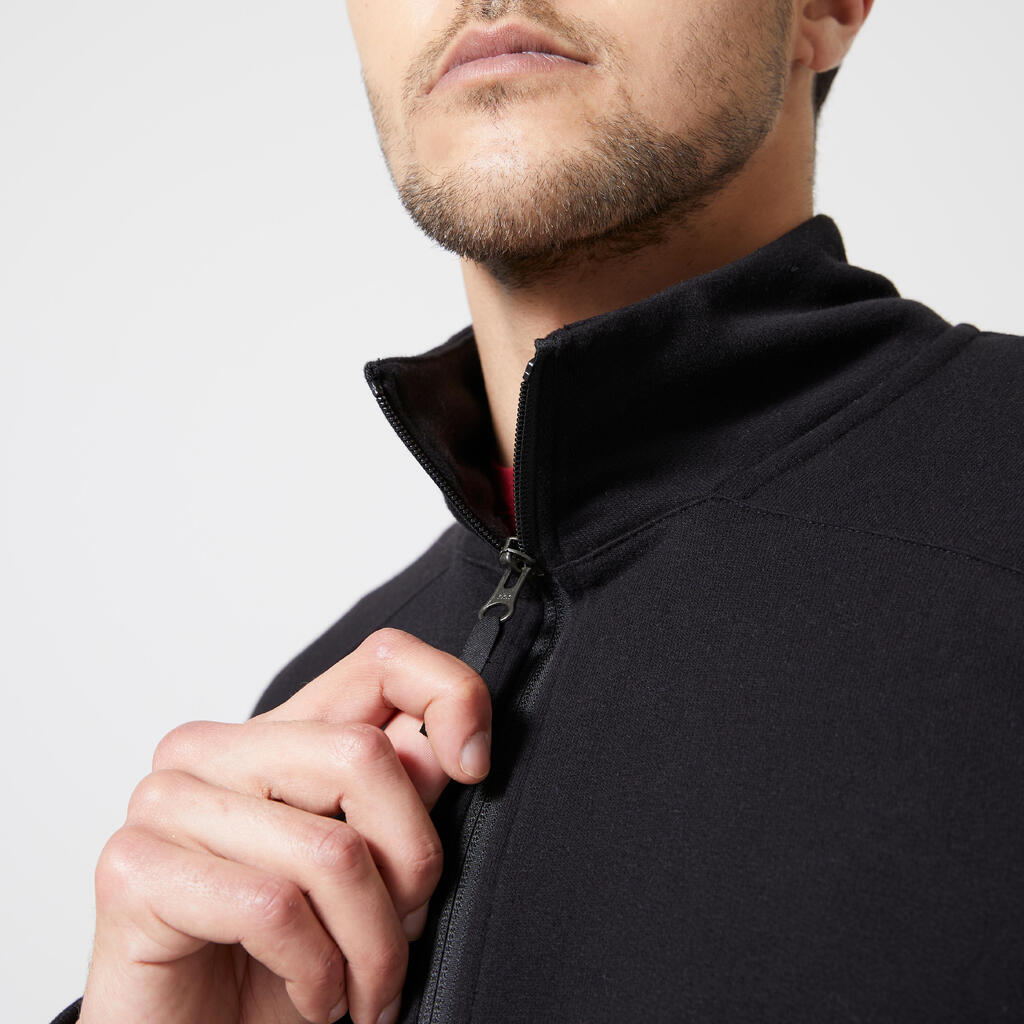 Men's Zip-Up Crew Cut Sweatshirt 500 - Black