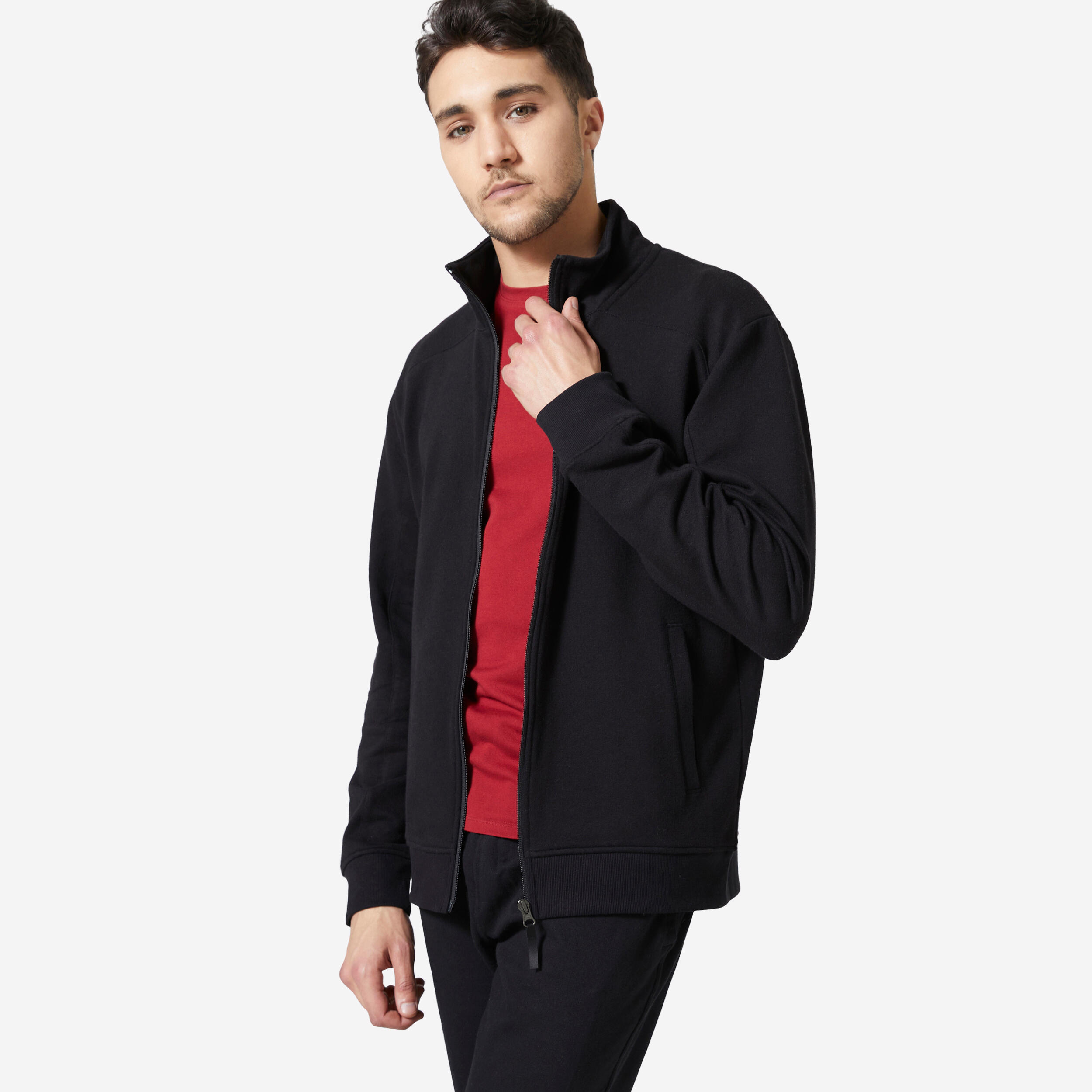 DOMYOS Sweatvest met rits voor fitness heren crewneck 500 zwart