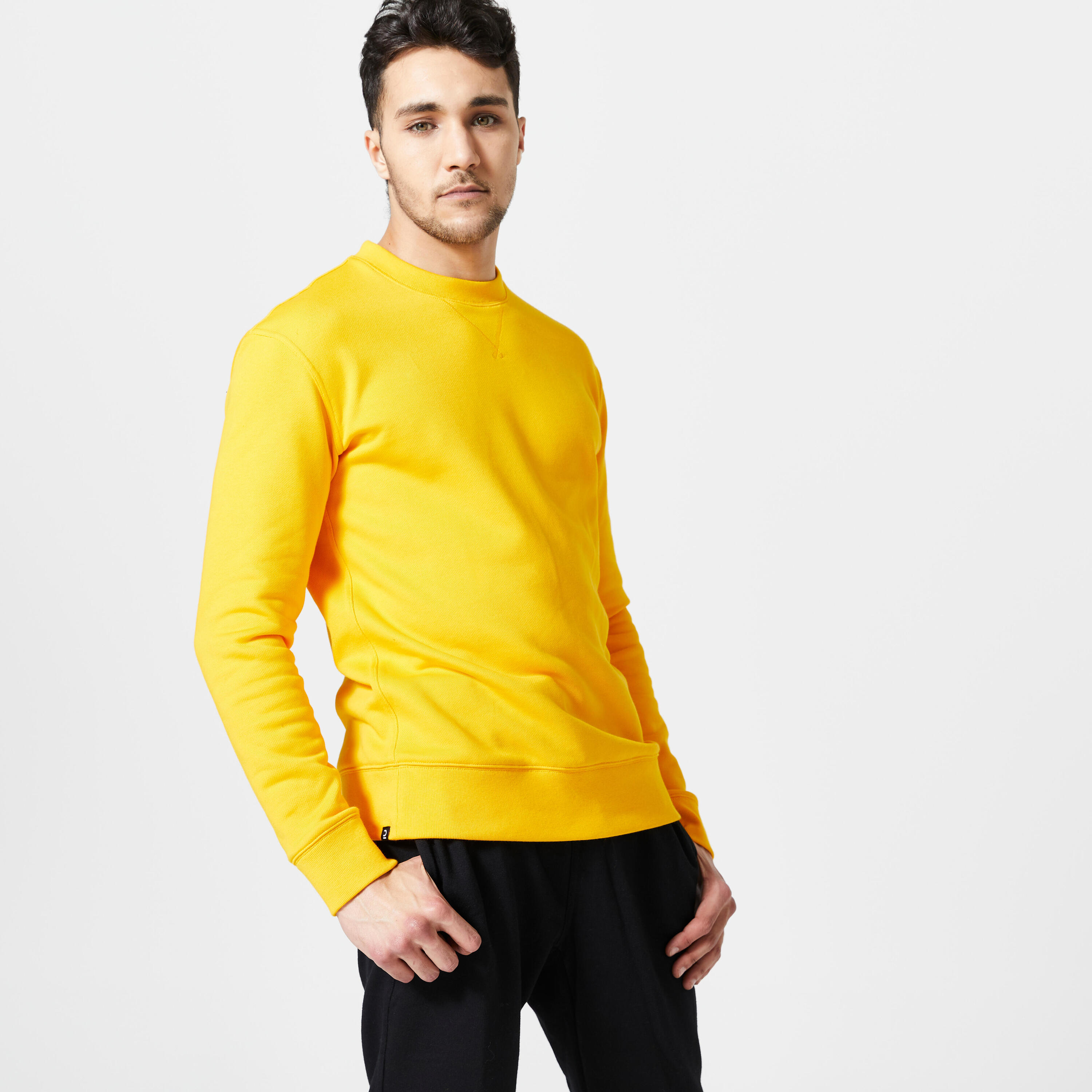 Men's Crew Neck Fitness Sweatshirt 500 Essentials - Yellow 1/6
