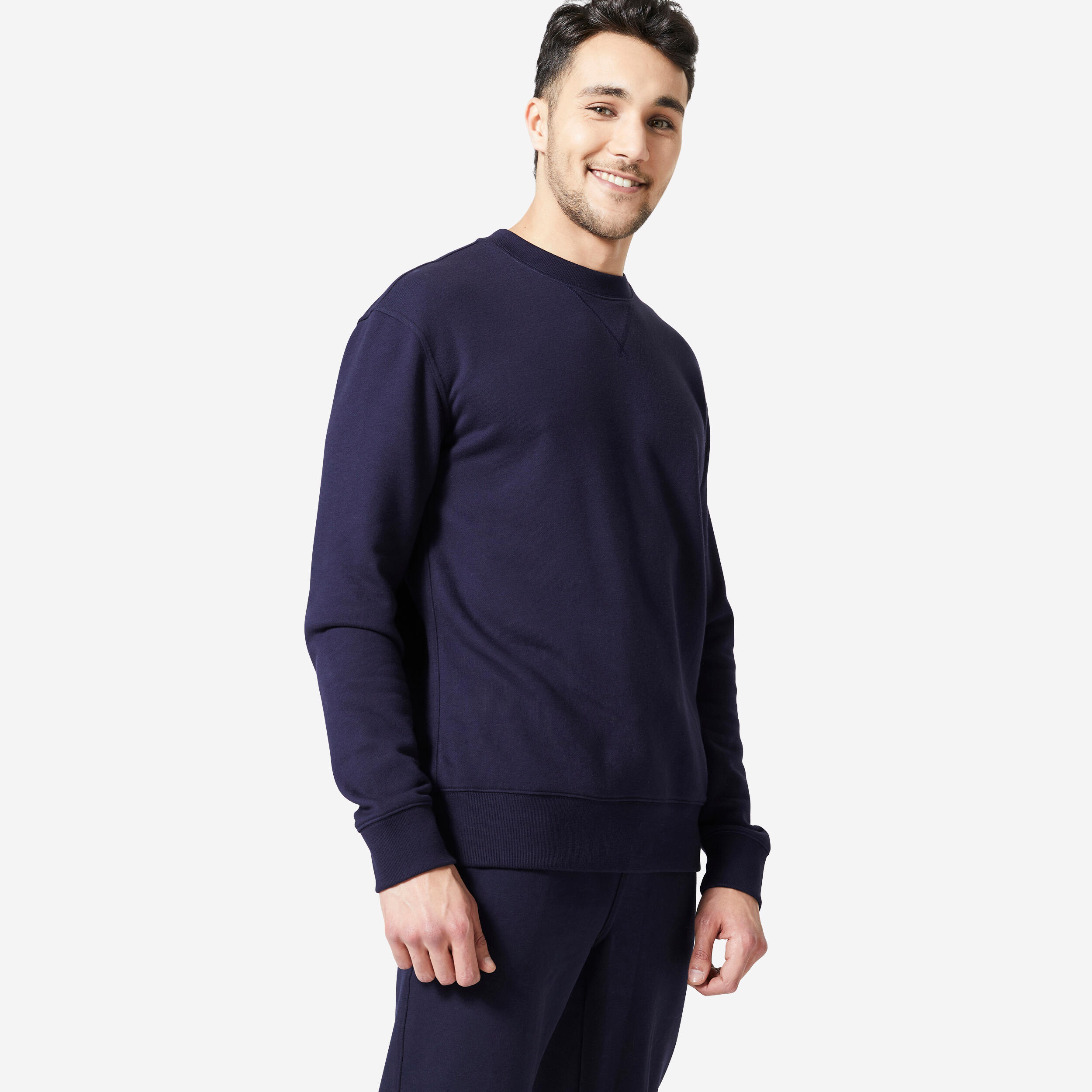 Felpa uomo palestra ESSENTIAL 500 girocollo misto cotone nera DOMYOS Decathlon