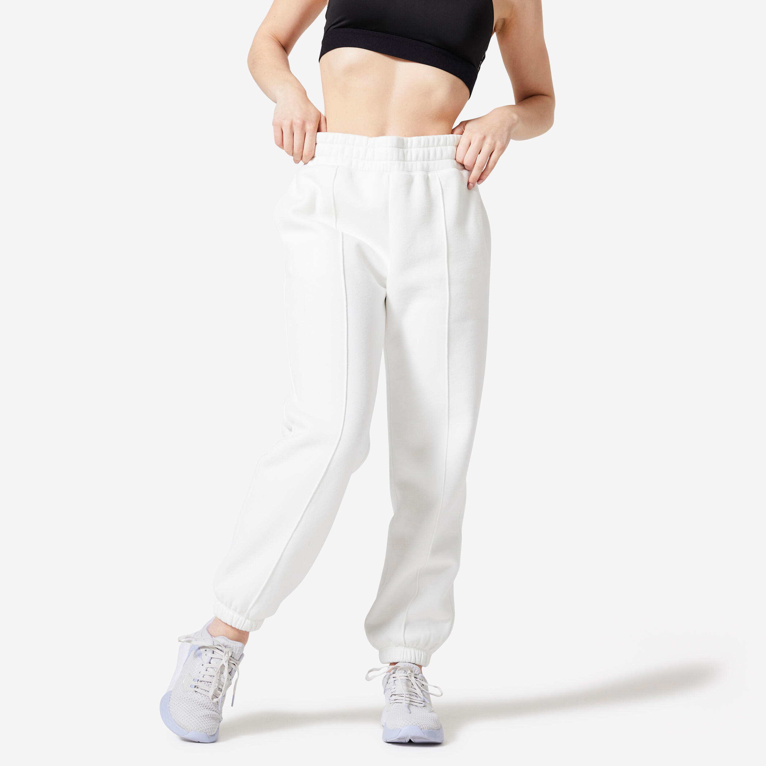 Women's Fitness fleece warm pant - 500 white 1/6