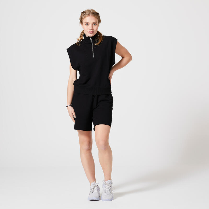 Sweat 1/2 Zip Fitness Femme - 520 noir