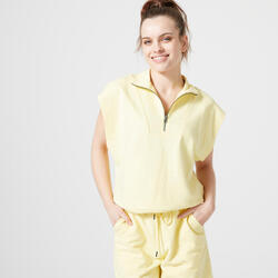 Sweat 1/2 Zip Fitness Femme - 520 jaune pastel