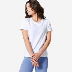 T-shirt bianca donna palestra 100 regular fit 100% cotone