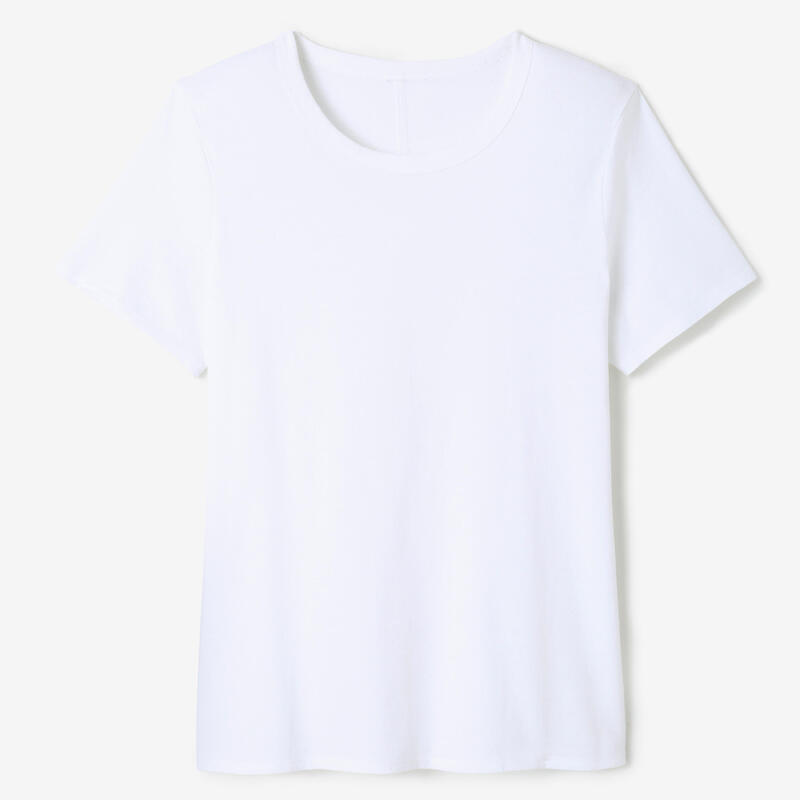 T-shirt bianca donna palestra 100 regular fit 100% cotone