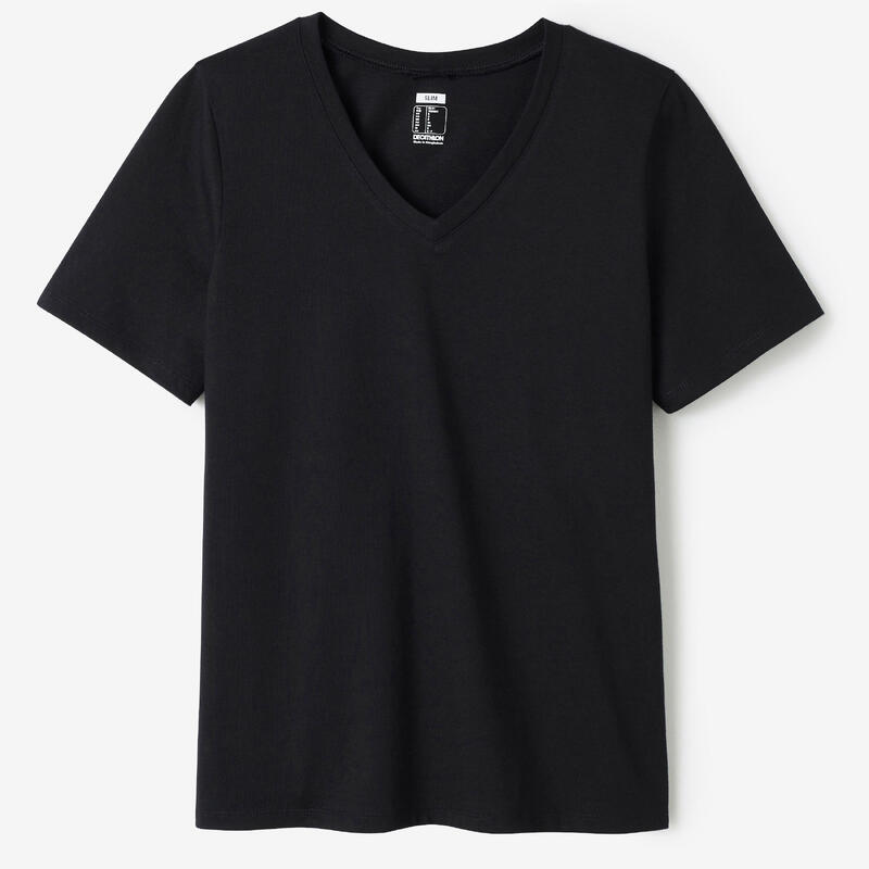 T-shirt nera donna palestra 500 regular fit 100% cotone