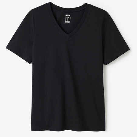 חולצת טי לנשים עם צווארון V דגם 500 - שחור
