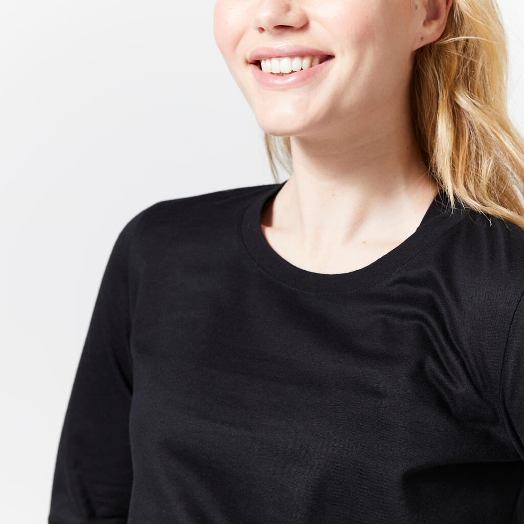 Sieviešu standarta piegriezuma fitnesa krekls ar garām piedurknēm “100”, melns