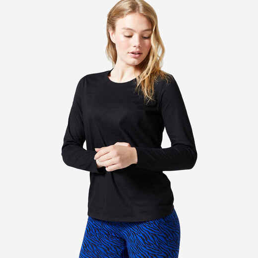 
      Sieviešu standarta piegriezuma fitnesa krekls ar garām piedurknēm “100”, melns
  